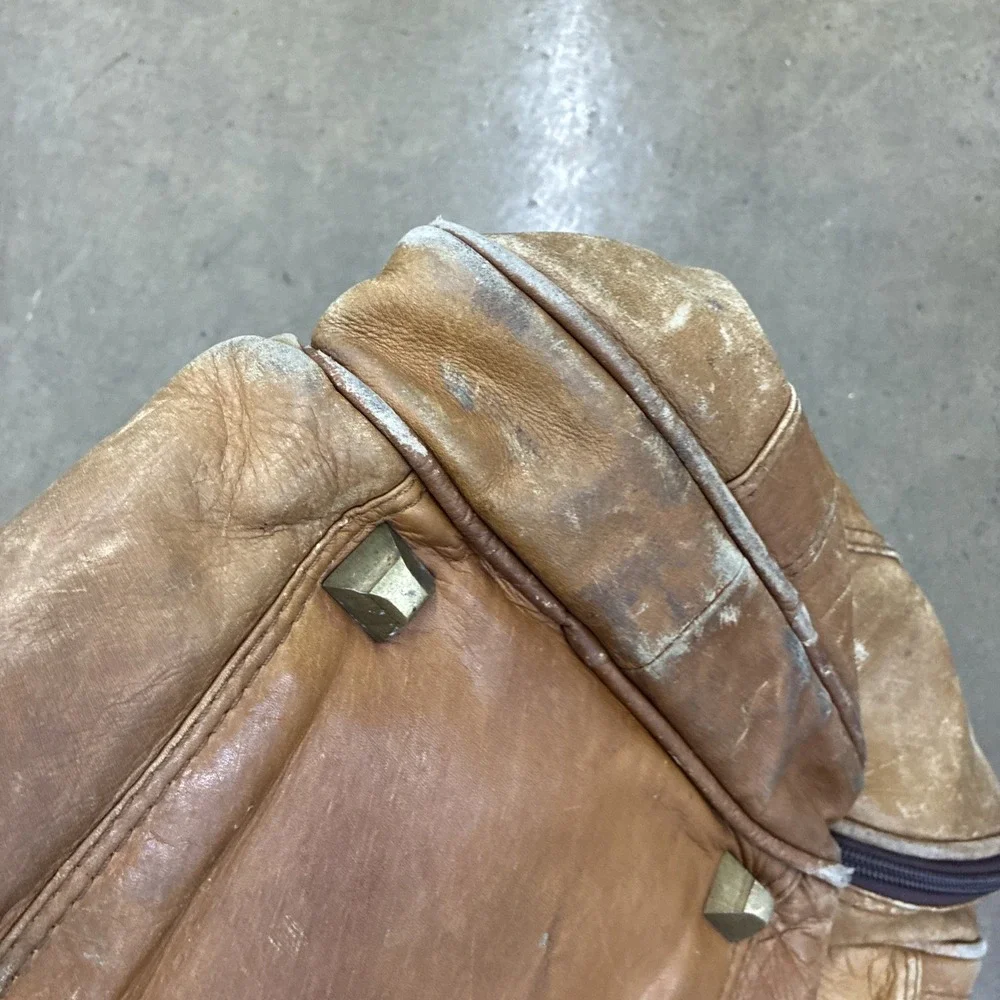 VTG GENUINE LEATHER Lg Weekender Overnight Duffle Bag Travel Beige Brown - Fair